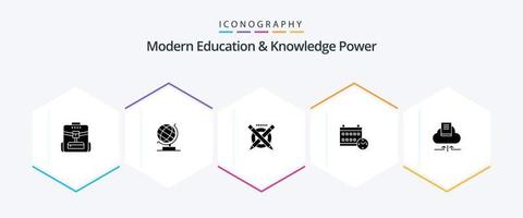 Moderne Bildung und Wissenskraft 25 Glyphen-Icon-Pack inklusive Pfeil. Ausbildung. Bleistift. Datum. Kalender vektor