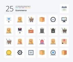 E-Commerce-Icon-Pack mit 25 flachen Farben, einschließlich Nr. Handel. e. Kasten. e vektor