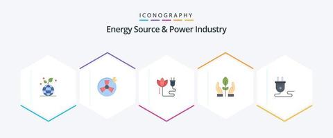 Energiequelle und Energiewirtschaft 25 Flat Icon Pack inklusive Energie. Energie. Biomasse. Hand. Erhaltung vektor