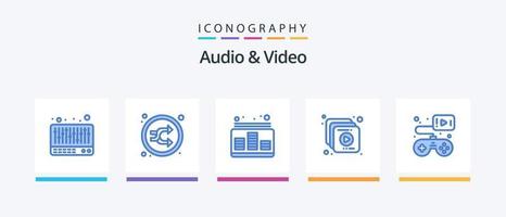 audio och video blå 5 ikon packa Inklusive spel. video. audio. multimedia. ljud. kreativ ikoner design vektor