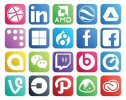 20 Social Media Icon Pack inklusive Car Vine Facebook Quicktime Twitch vektor