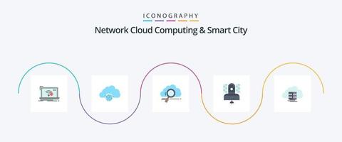 Network Cloud Computing und Smart City Flat 5 Icon Pack inklusive Broadcast. Hub. Rechnen. Lagerung vektor