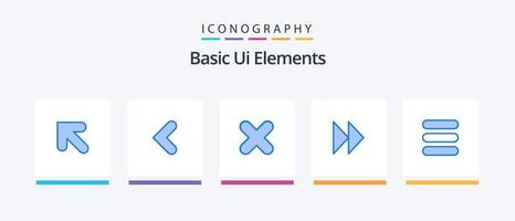 Basic UI Elements Blue 5 Icon Pack inklusive Text. Liste. stornieren. Video. nach vorne. kreatives Symboldesign vektor