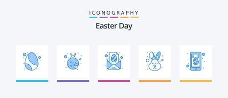 Easter Blue 5 Icon Pack inklusive Ostern. Gesicht. Ei. Kaninchen. Tier. kreatives Symboldesign vektor