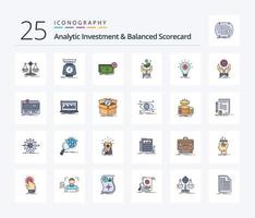 Analytische Investition und Balanced Scorecard 25 Zeilen gefülltes Icon Pack inklusive Wachstum. Geschäft. Waage. Geld. Dollar vektor