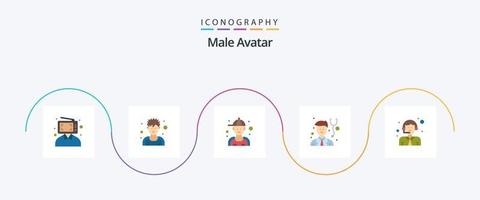 manlig avatar platt 5 ikon packa Inklusive leverans. stetoskop. sportsman. läkare. reparera vektor