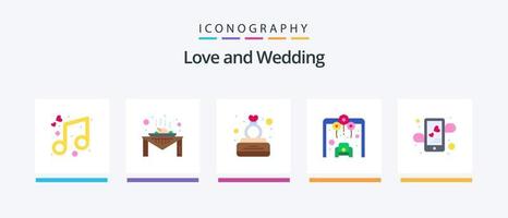 Hochzeit Flat 5 Icon Pack inklusive Zuneigung. Hochzeit. Kasten. Liebe. Ring. kreatives Symboldesign vektor