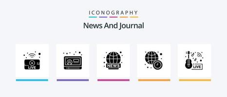 News Glyph 5 Icon Pack inklusive Unterhaltung. Weltnachrichten. weltweit. Zeit. Uhr. kreatives Symboldesign vektor
