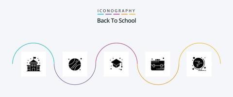 Back to School Glyph 5 Icon Pack inklusive . Globus. Absolventenkappe. Welt. Schule vektor