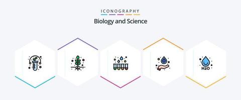 biologi 25 fylld linje ikon packa Inklusive . vatten. laboratorium. ho. vetenskap vektor