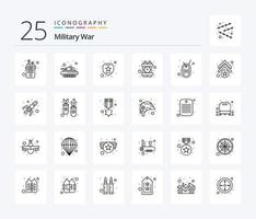 militär krig 25 linje ikon packa Inklusive bricka. militär. tid bomba. brottslighet vektor