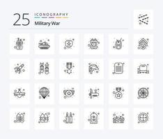 Militärkrieg 25-Zeilen-Icon-Pack inklusive Abzeichen. Militär. Zeitbombe. Verbrechen vektor