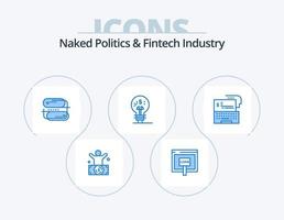 nackte Politik und Fintech-Industrie blaues Icon Pack 5 Icon Design. Idee. Finanzen. Geld. Fintech-Innovation. Netzwerk vektor