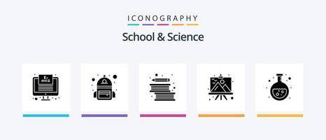 Schule und Wissenschaft Glyphe 5 Icon Pack inklusive Experiment. malen. Bücher. Landschaft. Planke. kreatives Symboldesign vektor