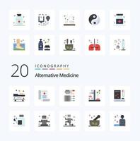20 flache Farbsymbole für Alternativmedizin wie Wissenschaft, Chemie, Medizin, Spa-Medizin vektor