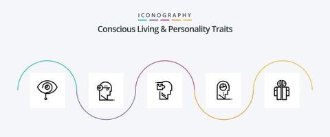 Bewusstes Leben und Persönlichkeitsmerkmale Linie 5 Icon Pack inklusive Mann. menschlich. Geist. Lösung. Geist vektor