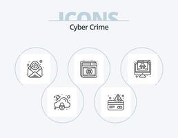 Cyber Crime Line Icon Pack 5 Icon-Design. Mann. Sicherheit. Cyberkriminalität. Sparer. Hilfe vektor