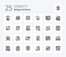 Biologie 25-Zeilen-Icon-Pack einschließlich Ökologie. Wasser. Rot. ho. Anlage vektor