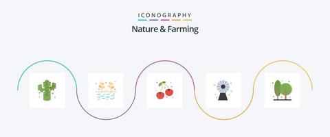 natur och jordbruk platt 5 ikon packa Inklusive odla. lantbruk. körsbär. teknologi. ecologic vektor