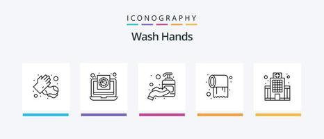 Waschen Sie die Hände Linie 5 Icon Pack inklusive Waschbecken. medizinisch. Blut. Hände. Schutz. kreatives Symboldesign vektor