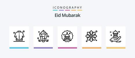 eid mubarak linje 5 ikon packa Inklusive firande. måne. glöd. muslimer. stjärna. kreativ ikoner design vektor