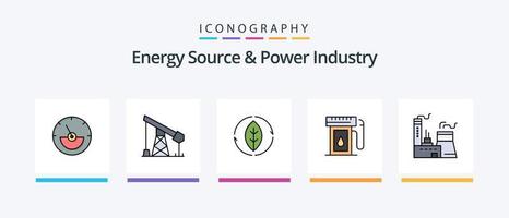 energi källa och kraft industri linje fylld 5 ikon packa Inklusive byggnad. frakt. konstruktion. båt. energi. kreativ ikoner design vektor