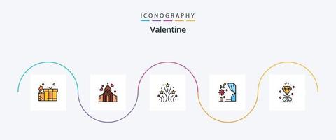 valentine linje fylld platt 5 ikon packa Inklusive kärlek. hjärta. brand. bröllop. båge vektor