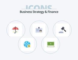 Geschäftsstrategie und Finanzen flaches Icon Pack 5 Icon Design. Ausweis. Benutzer. Währung. speichern. Dollar vektor