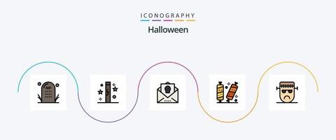 Halloween-Linie gefülltes flaches 5-Icon-Paket einschließlich Halloween. Süssigkeit. Feiertage. Grusel. Halloween vektor