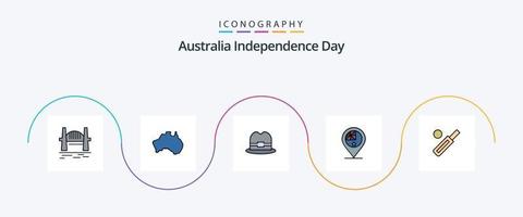 Australien oberoende dag linje fylld platt 5 ikon packa Inklusive plats. flagga. Karta. Land. man vektor