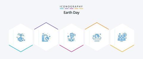 Earth Day 25 Blue Icon Pack inklusive Energie. Ökologie. recycelte Tasche. Erde. Energiesparer vektor