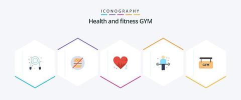 Gym 25 Flat Icon Pack inklusive Schild. Fitnessstudio. Liebe. Gewichtheben. Übung vektor