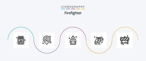 Firefighter Line 5 Icon Pack inklusive Aufmerksamkeit. Hubschrauber. Streit. schnell. Hut vektor