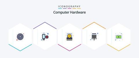 Computerhardware 25 Flat Icon Pack inklusive CPU. Chip. Daten. hdmi. Verbinder vektor