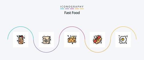 snabb mat linje fylld platt 5 ikon packa Inklusive . snabb mat. ost. friterad ägg. mat vektor