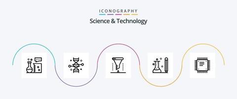 vetenskap och teknologi linje 5 ikon packa Inklusive kunskap. utbildning. genetisk modifiering. tratt. kemisk laboratorium vektor