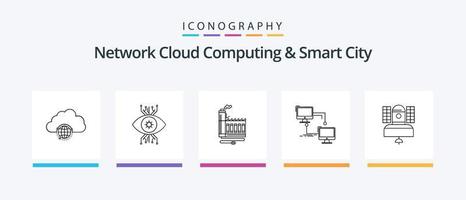 Network Cloud Computing und Smart City Line 5 Icon Pack inklusive Synchronisierung. Technologie. Technologie. Stk. Hardware. kreatives Symboldesign vektor