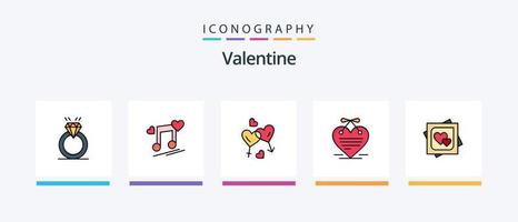 valentine linje fylld 5 ikon packa Inklusive alla hjärtans dag. kärlek. gåva låda. dag. alla hjärtans dag. kreativ ikoner design vektor