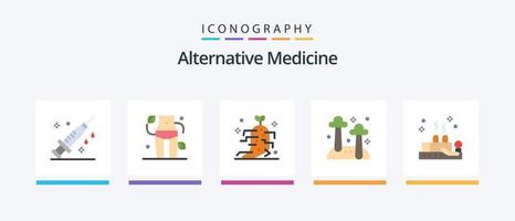 alternativ medicin platt 5 ikon packa Inklusive helande. natur. läkemedel. svamp. mat. kreativ ikoner design vektor