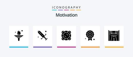 Motivation Glyph 5 Icon Pack inklusive Rennen. Kontrollpunkt. Schutz. Qualität. Zertifikat. kreatives Symboldesign vektor