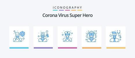 Corona Virus Super Hero Blue 5 Icon Pack inklusive medizinischer Unterstützung. Arzt. Krankenhaus. männlich. Offizier. kreatives Symboldesign vektor