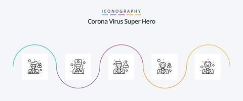 korona virus super hjälte linje 5 ikon packa Inklusive apotekare. hälsa. labb. kvinna. manlig vektor