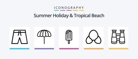 strand linje 5 ikon packa Inklusive våt. paraply. sporter. strand. is grädde. kreativ ikoner design vektor