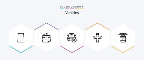 Fahrzeuge 25-Zeilen-Icon-Pack einschließlich Transport. Kreuzschlüssel. Verkehr. Konstruktion und Werkzeuge. Stern vektor