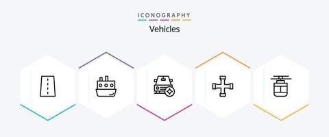 fordon 25 linje ikon packa Inklusive transport. korsa rycka. trafik. konstruktion och verktyg. stjärna vektor