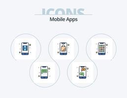 mobil appar linje fylld ikon packa 5 ikon design. mobil. Ansökan. app. app. chatt vektor