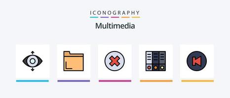 multimedia linje fylld 5 ikon packa Inklusive . pil. spela in. kreativ ikoner design vektor