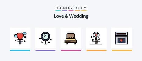 Liebes- und Hochzeitslinie gefüllt 5 Icon Pack inklusive Herz. App. Hochzeit. Hochzeitskasse. Sparbüchse. kreatives Symboldesign vektor