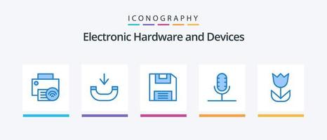 enheter blå 5 ikon packa Inklusive blomma. spela in. diskett. mikrofon. utsända. kreativ ikoner design vektor