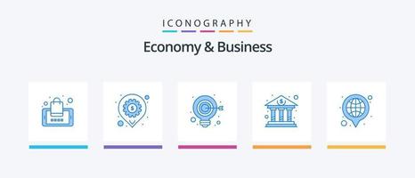 Economy und Business Blue 5 Icon Pack inklusive Global. Birne. Hauptstadt. Bank. kreatives Symboldesign vektor